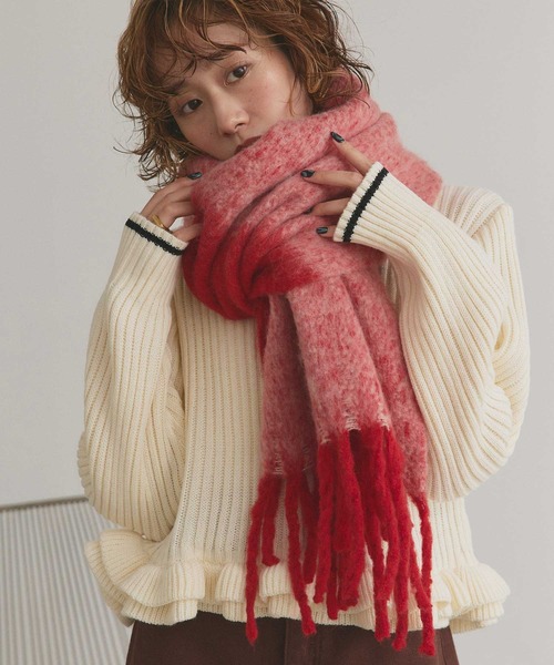 セール】バイカラー 大判フリンジマフラー（マフラー）｜ad thie