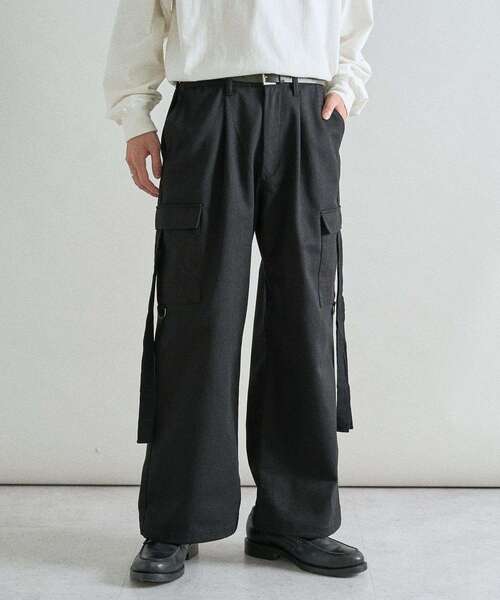 CRAFT STANDARD BOUTIQUE(クラフトスタンダードブティック)の「ツイルワイドカーゴパンツ(カーゴパンツ・メンズ・ブラック/カーキ・S/M/L)」の2枚目の写真