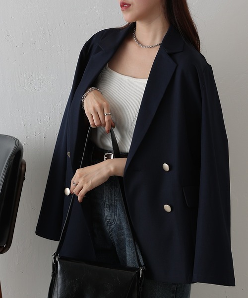 COLONY 2139(コロニートゥーワンスリーナイン)の「金釦ダブルテーラードジャケット(テーラードジャケット・レディース・グレー/ネイビー/ベージュ・FREE)」の1枚目の写真