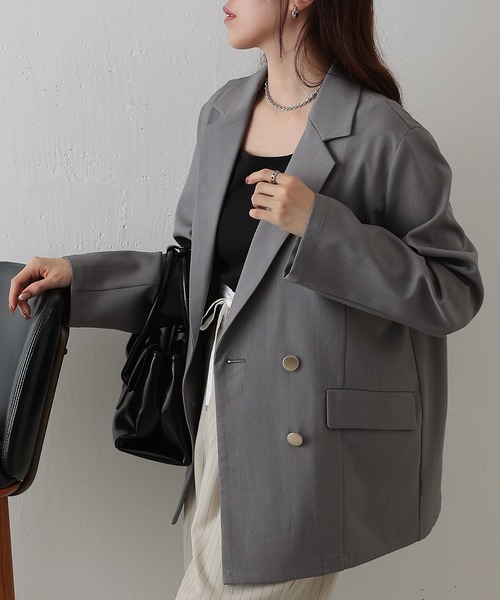 COLONY 2139(コロニートゥーワンスリーナイン)の「金釦ダブルテーラードジャケット(テーラードジャケット・レディース・グレー/ネイビー/ベージュ・FREE)」の2枚目の写真