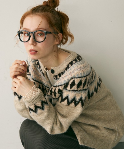 Crisp(クリスプ)の「ノルディックミックスニットカーディガン(カーディガン/ボレロ・レディース・グレー/アイボリー・FREE)」の2枚目の写真