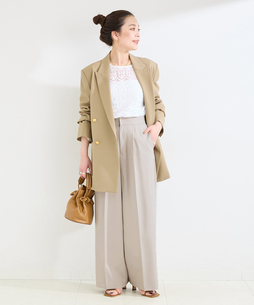 B.C STOCK(ベーセーストック)の「手洗い可 / ワイドストレートセンタープレスパンツ(スラックス・レディース・ネイビー/ベージュ・MEDIUM/SMALL)」の21枚目の写真