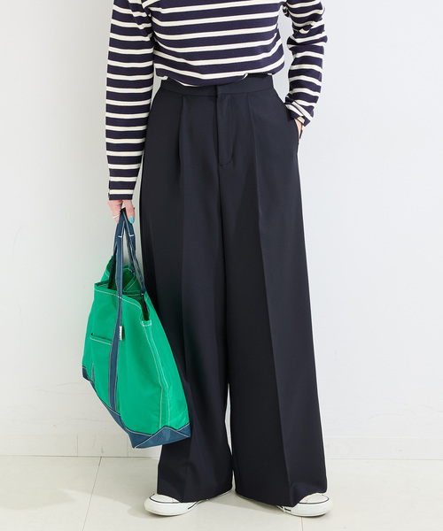 B.C STOCK(ベーセーストック)の「手洗い可 / ワイドストレートセンタープレスパンツ(スラックス・レディース・ネイビー/ベージュ・MEDIUM/SMALL)」の4枚目の写真