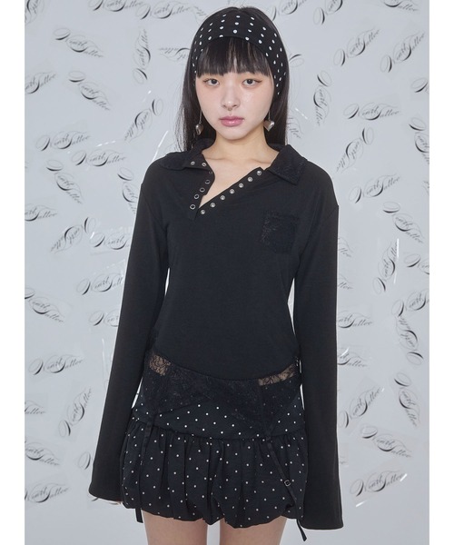 Heart Tattoo(ハートタトゥー)の「lingerie polo shirt / ランジェリーポロシャツ(ポロシャツ・レディース・ホワイト/ブラック・FREE)」の1枚目の写真