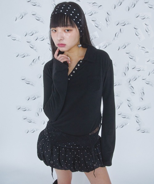 Heart Tattoo(ハートタトゥー)の「lingerie polo shirt / ランジェリーポロシャツ(ポロシャツ・レディース・ホワイト/ブラック・FREE)」の4枚目の写真