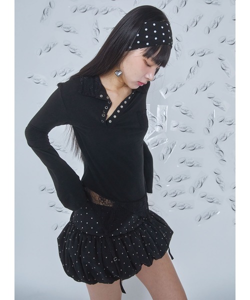 Heart Tattoo(ハートタトゥー)の「lingerie polo shirt / ランジェリーポロシャツ(ポロシャツ・レディース・ホワイト/ブラック・FREE)」の5枚目の写真