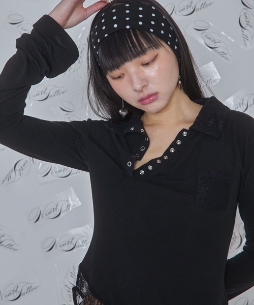 Heart Tattoo(ハートタトゥー)の「lingerie polo shirt / ランジェリーポロシャツ(ポロシャツ・レディース・ホワイト/ブラック・FREE)」の12枚目の写真