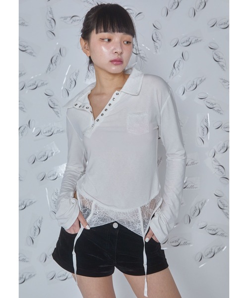 Heart Tattoo(ハートタトゥー)の「lingerie polo shirt / ランジェリーポロシャツ(ポロシャツ・レディース・ホワイト/ブラック・FREE)」の13枚目の写真