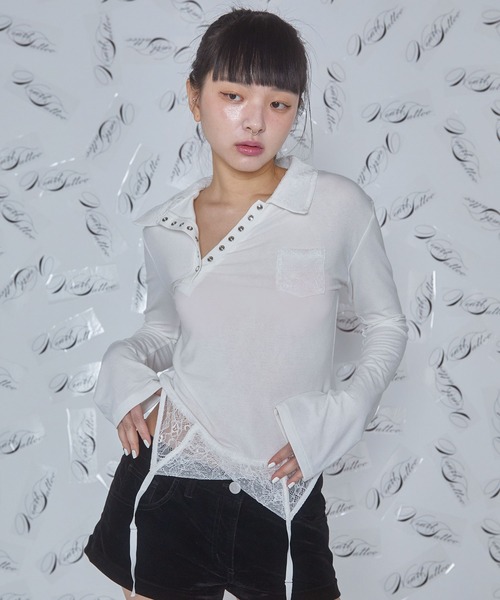Heart Tattoo(ハートタトゥー)の「lingerie polo shirt / ランジェリーポロシャツ(ポロシャツ・レディース・ホワイト/ブラック・FREE)」の14枚目の写真