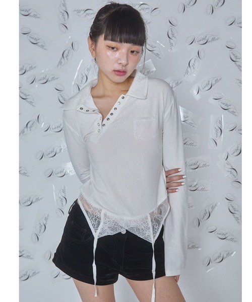 Heart Tattoo(ハートタトゥー)の「lingerie polo shirt / ランジェリーポロシャツ(ポロシャツ・レディース・ホワイト/ブラック・FREE)」の15枚目の写真