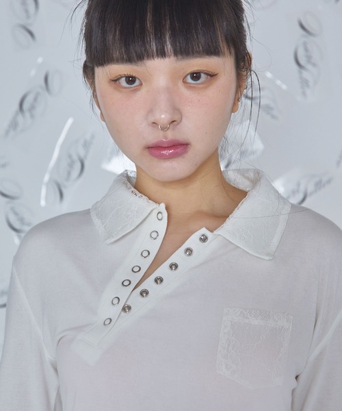 Heart Tattoo(ハートタトゥー)の「lingerie polo shirt / ランジェリーポロシャツ(ポロシャツ・レディース・ホワイト/ブラック・FREE)」の20枚目の写真