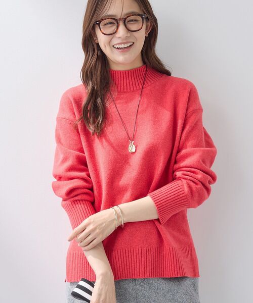 美品✨ ESTNATION カシミヤ混ハイネックニット 赤38 ショート丈 リブ INDIVI｜【冬ニット人気NO.1!/カシミヤ混】ミドルゲージハイネック