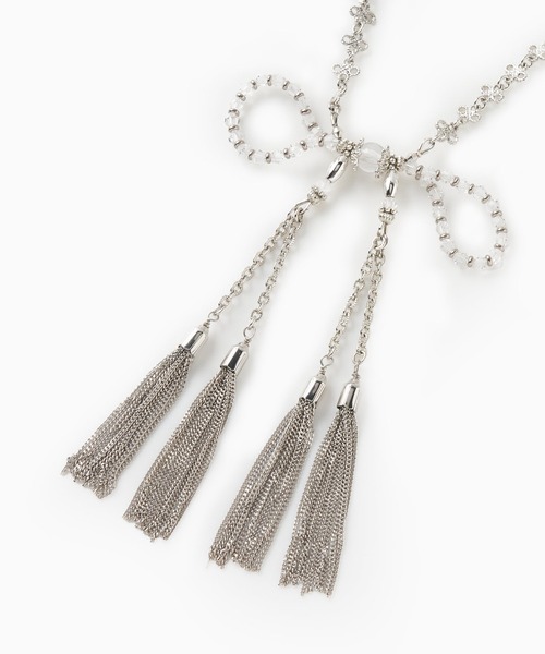 tanakadaisuke（タナカダイスケ）の「【tanakadaisuke/タナカダイスケ】crystal ribbon chain necklace/クリスタルリボンチェーンネックレス（ネックレス・レディース・シルバー・FREE）」の2枚目の写真
