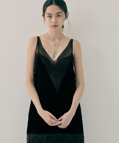 tanakadaisuke/タナカダイスケ】crystal ribbon chain necklace