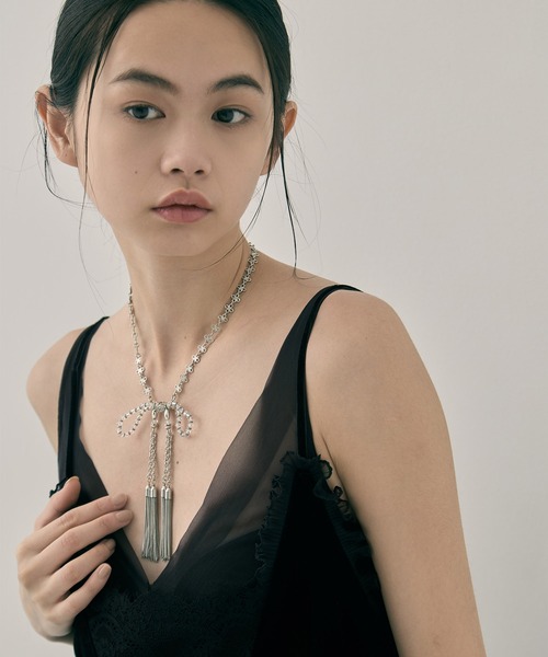 tanakadaisuke/タナカダイスケ】crystal ribbon chain necklace