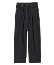 Wide Tuck Denim Pants - Black