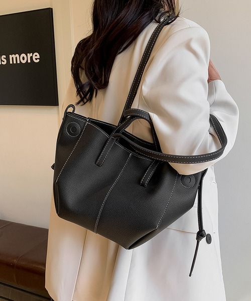 blackdia ocean(ブラックダイヤオーシャン)の「blackdia ocean バケツ型 PU シュリンクレザー トート(トートバッグ・レディース・ブラック/ダークブラウン/ベージュ/ブラウン・FREE)」の2枚目の写真