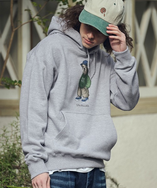 UN-FILLED(アンフィルド)の「mpa4034- UF DOG HOODIE パーカー(ブルドッグ)(SDUF-2606BD)(パーカー・メンズ・グレー/ホワイト・XL/L/M)」の2枚目の写真