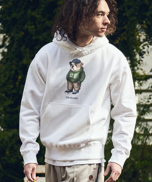 UN-FILLED(アンフィルド)の「mpa4034- UF DOG HOODIE パーカー(ブルドッグ)(SDUF-2606BD)(パーカー・メンズ・グレー/ホワイト・XL/L/M)」の1枚目の写真