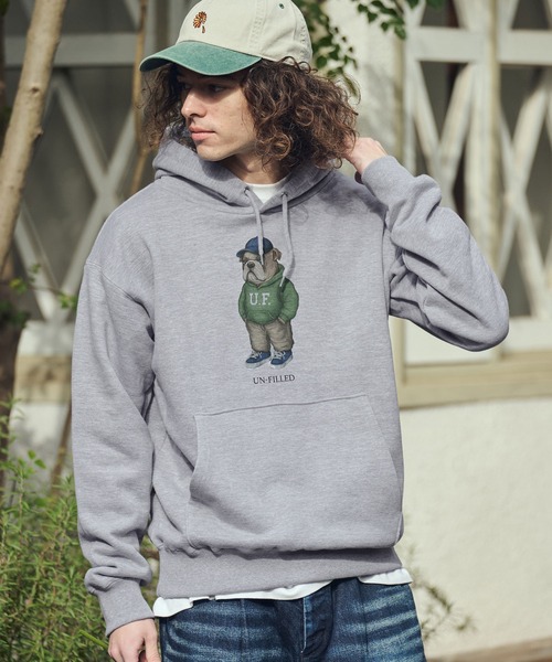 UN-FILLED(アンフィルド)の「mpa4034- UF DOG HOODIE パーカー(ブルドッグ)(SDUF-2606BD)(パーカー・メンズ・グレー/ホワイト・XL/L/M)」の3枚目の写真