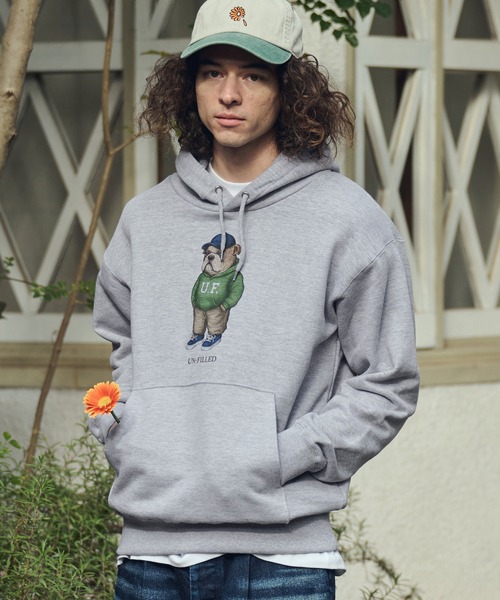 UN-FILLED(アンフィルド)の「mpa4034- UF DOG HOODIE パーカー(ブルドッグ)(SDUF-2606BD)(パーカー・メンズ・グレー/ホワイト・XL/L/M)」の4枚目の写真