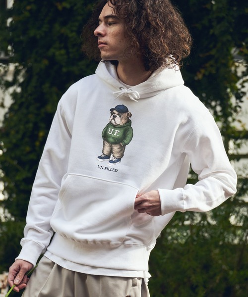 UN-FILLED(アンフィルド)の「mpa4034- UF DOG HOODIE パーカー(ブルドッグ)(SDUF-2606BD)(パーカー・メンズ・グレー/ホワイト・XL/L/M)」の8枚目の写真
