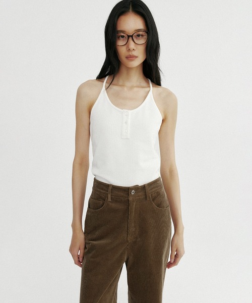 Bie（ビエ）の「バッククロス リブタンクトップ（キャミソール・レディース・グレー/オフホワイト/ベージュ/ダークブラウン・M/S/L）」の12枚目の写真