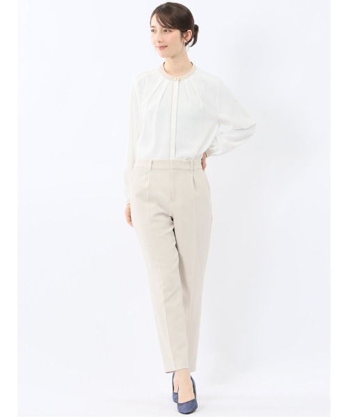 m.f.editorial（エムエフエディトリアル）の「【前開き シフォン】バンドカラー配色 比翼 長袖 ブラウス（シャツ/ブラウス・レディース・ライトグレー/アイボリー・MEDIUM/LARGE）」の7枚目の写真