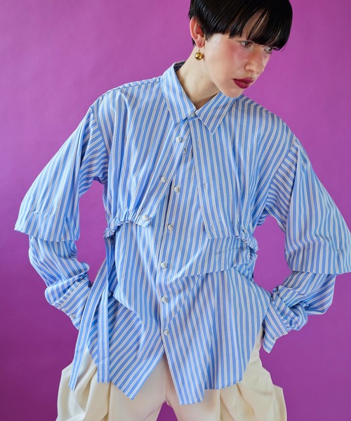 シャツ+ブラウス(長袖+七分) ommo 2WAY TUCK LAYERED SHIRT 2WAY TUCK LAYERED SHIRT（シャツ/ブラウス）｜OMMO（オーエムエムオー