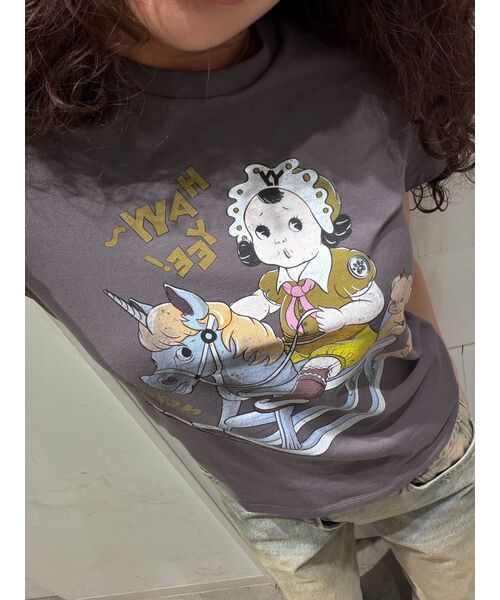 OPEN Yy（オープンワイワイ）の「【OPEN YY / オープンワイワイ】Knitted ROCKING BABY TEE（Tシャツ/カットソー・レディース・ベージュ/ブラック・MEDIUM/SMALL）」の6枚目の写真