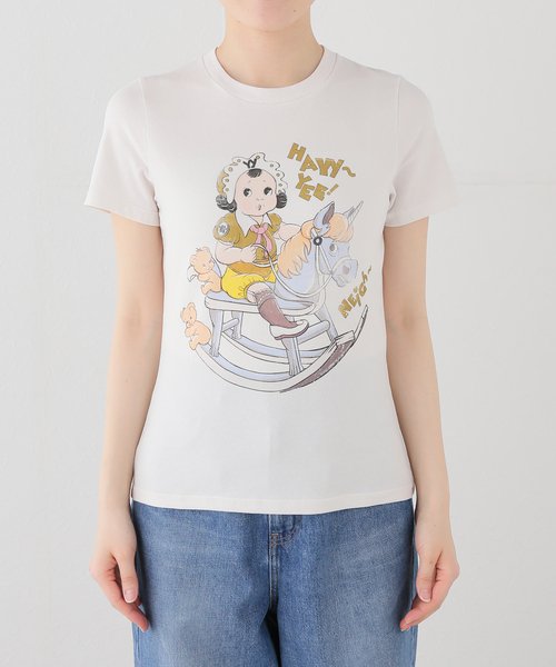 OPEN Yy（オープンワイワイ）の「【OPEN YY / オープンワイワイ】Knitted ROCKING BABY TEE（Tシャツ/カットソー・レディース・ベージュ/ブラック・MEDIUM/SMALL）」の8枚目の写真