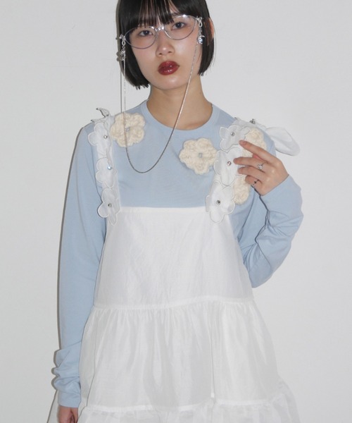 HONEY MI HONEY（ハニーミーハニー）の「flower long t-shirt（Tシャツ/カットソー・レディース・サックスブルー/ブラック/ホワイト/グレー・FREE）」の4枚目の写真