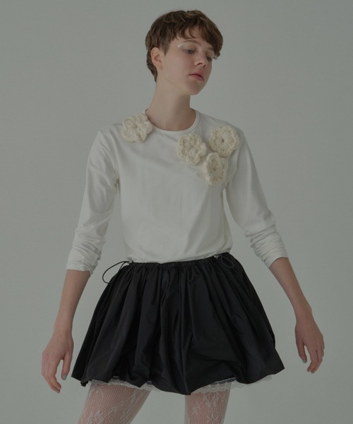 HONEY MI HONEY（ハニーミーハニー）の「flower long t-shirt（Tシャツ/カットソー・レディース・サックスブルー/ブラック/ホワイト/グレー・FREE）」の16枚目の写真