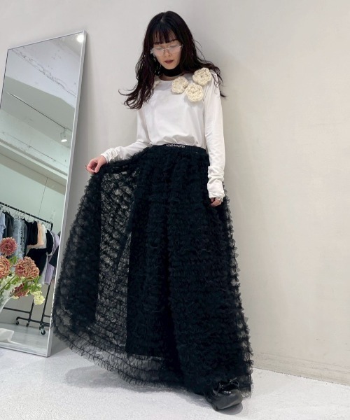 HONEY MI HONEY（ハニーミーハニー）の「flower long t-shirt（Tシャツ/カットソー・レディース・サックスブルー/ブラック/ホワイト/グレー・FREE）」の18枚目の写真