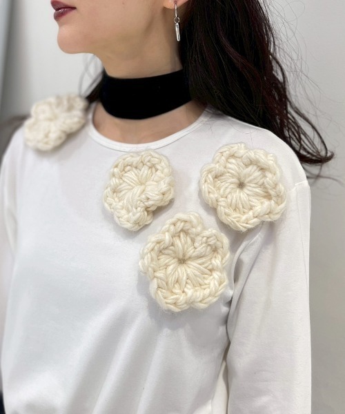 HONEY MI HONEY（ハニーミーハニー）の「flower long t-shirt（Tシャツ/カットソー・レディース・サックスブルー/ブラック/ホワイト/グレー・FREE）」の19枚目の写真
