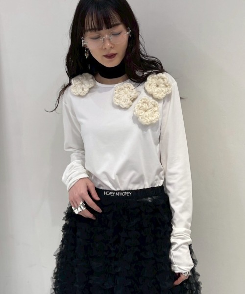 HONEY MI HONEY（ハニーミーハニー）の「flower long t-shirt（Tシャツ/カットソー・レディース・サックスブルー/ブラック/ホワイト/グレー・FREE）」の20枚目の写真