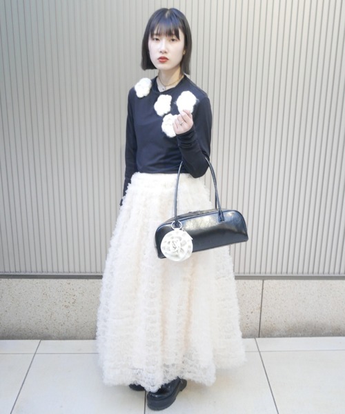 HONEY MI HONEY（ハニーミーハニー）の「flower long t-shirt（Tシャツ/カットソー・レディース・サックスブルー/ブラック/ホワイト/グレー・FREE）」の12枚目の写真