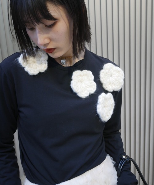 HONEY MI HONEY（ハニーミーハニー）の「flower long t-shirt（Tシャツ/カットソー・レディース・サックスブルー/ブラック/ホワイト/グレー・FREE）」の11枚目の写真