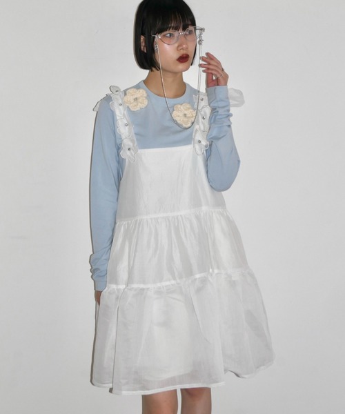 HONEY MI HONEY（ハニーミーハニー）の「flower long t-shirt（Tシャツ/カットソー・レディース・サックスブルー/ブラック/ホワイト/グレー・FREE）」の8枚目の写真