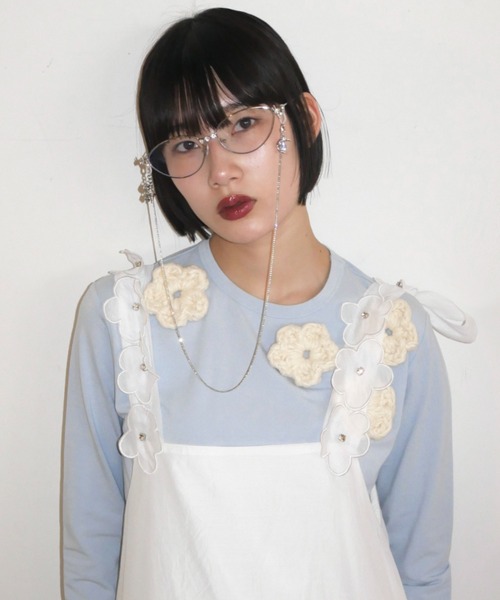 HONEY MI HONEY（ハニーミーハニー）の「flower long t-shirt（Tシャツ/カットソー・レディース・サックスブルー/ブラック/ホワイト/グレー・FREE）」の7枚目の写真