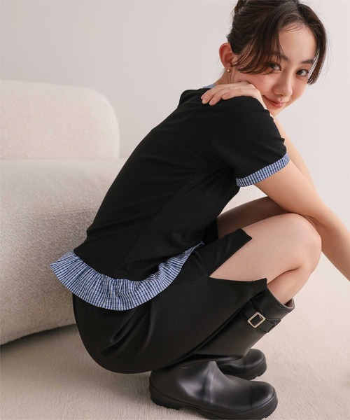 miette(ミエット)の「異素材ドッキング半袖トップス(Tシャツ/カットソー・レディース・ホワイト/レッド/ネイビー/ブラック・S/L/M)」の3枚目の写真