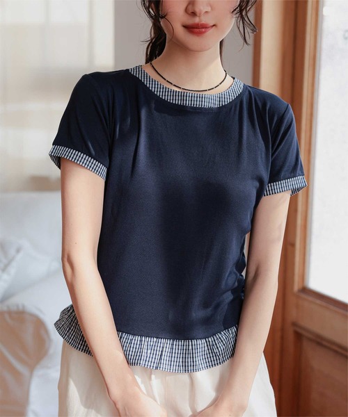 miette(ミエット)の「異素材ドッキング半袖トップス(Tシャツ/カットソー・レディース・ホワイト/レッド/ネイビー/ブラック・S/L/M)」の11枚目の写真