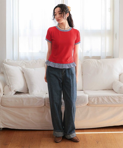 miette(ミエット)の「異素材ドッキング半袖トップス(Tシャツ/カットソー・レディース・ホワイト/レッド/ネイビー/ブラック・S/L/M)」の20枚目の写真