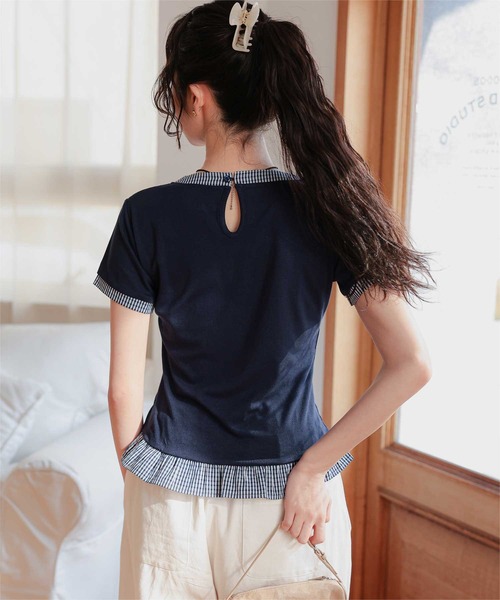 miette(ミエット)の「異素材ドッキング半袖トップス(Tシャツ/カットソー・レディース・ホワイト/レッド/ネイビー/ブラック・S/L/M)」の13枚目の写真