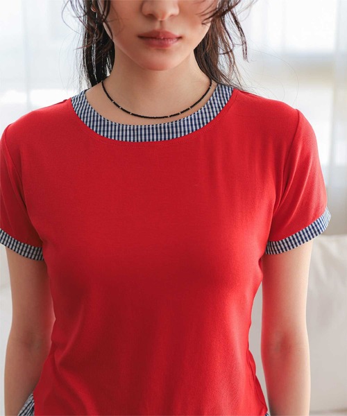 miette(ミエット)の「異素材ドッキング半袖トップス(Tシャツ/カットソー・レディース・ホワイト/レッド/ネイビー/ブラック・S/L/M)」の21枚目の写真