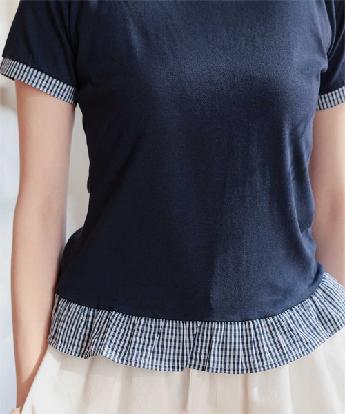 miette(ミエット)の「異素材ドッキング半袖トップス(Tシャツ/カットソー・レディース・ホワイト/レッド/ネイビー/ブラック・S/L/M)」の16枚目の写真