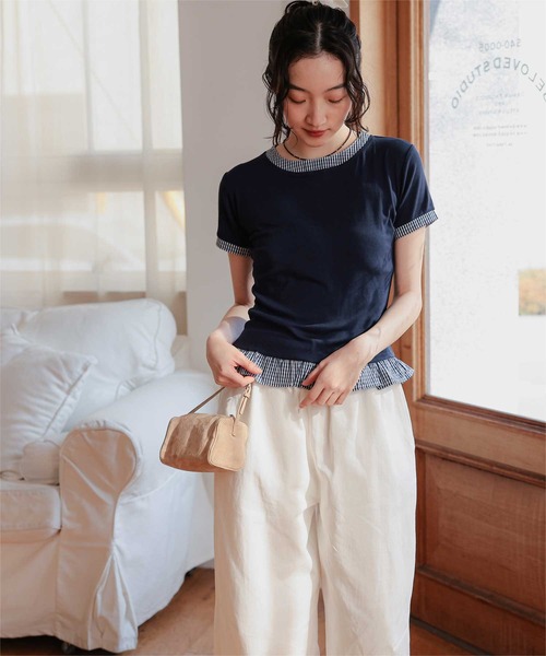 miette(ミエット)の「異素材ドッキング半袖トップス(Tシャツ/カットソー・レディース・ホワイト/レッド/ネイビー/ブラック・S/L/M)」の17枚目の写真
