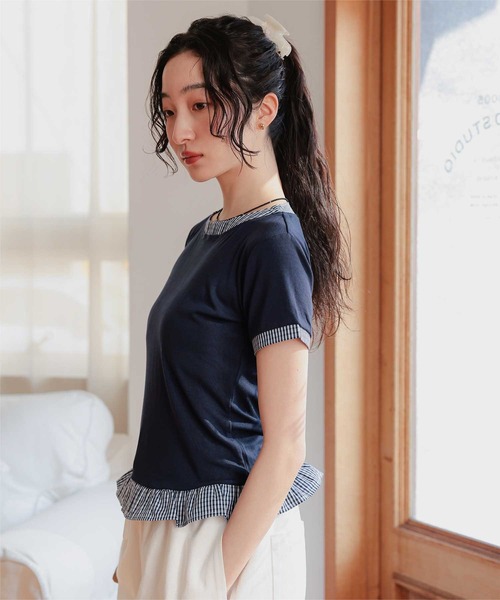 miette(ミエット)の「異素材ドッキング半袖トップス(Tシャツ/カットソー・レディース・ホワイト/レッド/ネイビー/ブラック・S/L/M)」の18枚目の写真