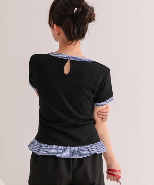 miette(ミエット)の「異素材ドッキング半袖トップス(Tシャツ/カットソー・レディース・ホワイト/レッド/ネイビー/ブラック・S/L/M)」の7枚目の写真