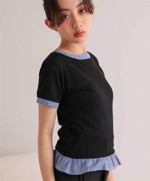 miette(ミエット)の「異素材ドッキング半袖トップス(Tシャツ/カットソー・レディース・ホワイト/レッド/ネイビー/ブラック・S/L/M)」の9枚目の写真